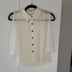 Shear yellow blouse top with open shoulder